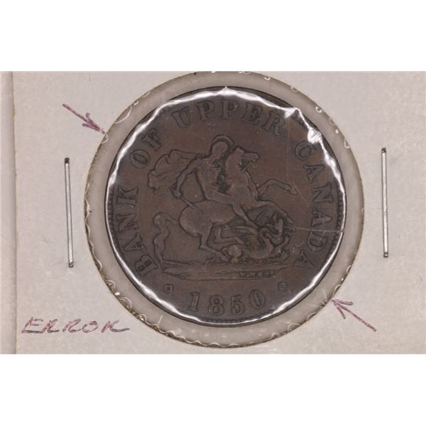 ERROR 1850 BANK OF UPPER CANADA HALF PENNY