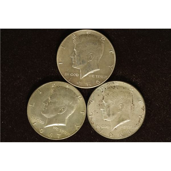 1966, 67 & 1968-D 40% SILVER JOHN F. KENNEDY HALFS