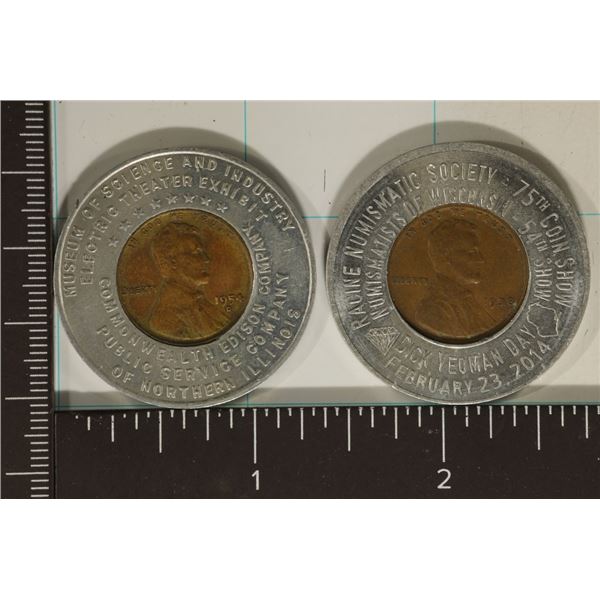 2-ENCASED LINCOLN WHEAT CENTS: 1938 & 54-D