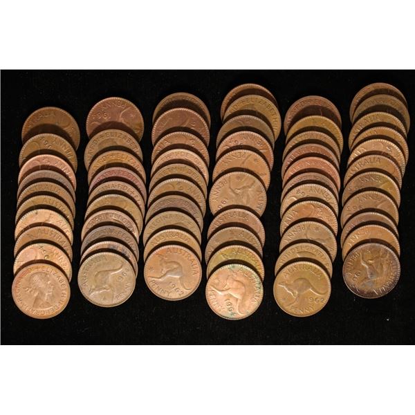 62-AUSTRALIA 1 PENNY COINS: 1961-1964 MANY UNC'S
