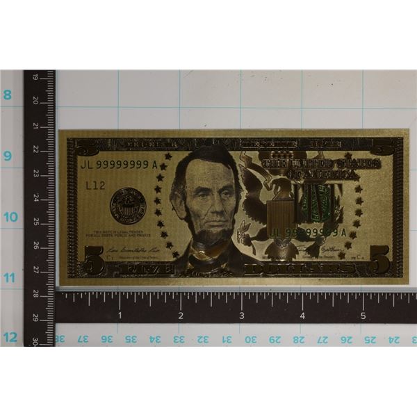 2009 GOLD FOIL 99999999A US $5 FRN CRISP UNC