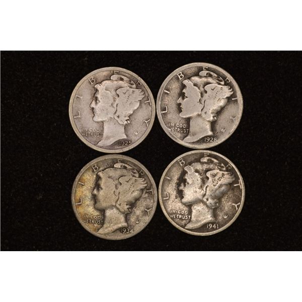 1925-D, 28, 34 & 1941 SILVER MERCURY DIMES