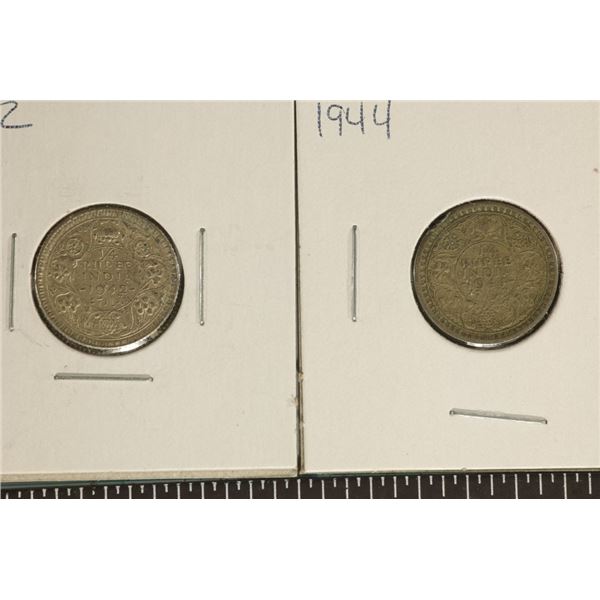 1942 & 1944 INDIA SILVER 1/4 RUPEES .0932 OZ. ASW