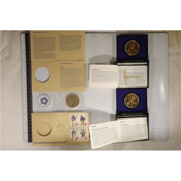 3 US BICENTENNIAL MEDALS: 1975 FDC & 2-AMERICAN