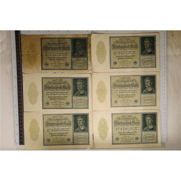 6-1922 GERMAN 10000 MARK BILLS, 4 ARE AU-CU