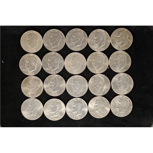 20-UNC IKE DOLLARS: 1971-1978. 9 ARE BICENTENNIALS