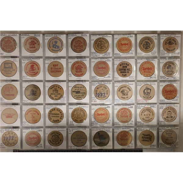 40 WOODEN NICKELS: ROUND IRON COFFINS M.C.,