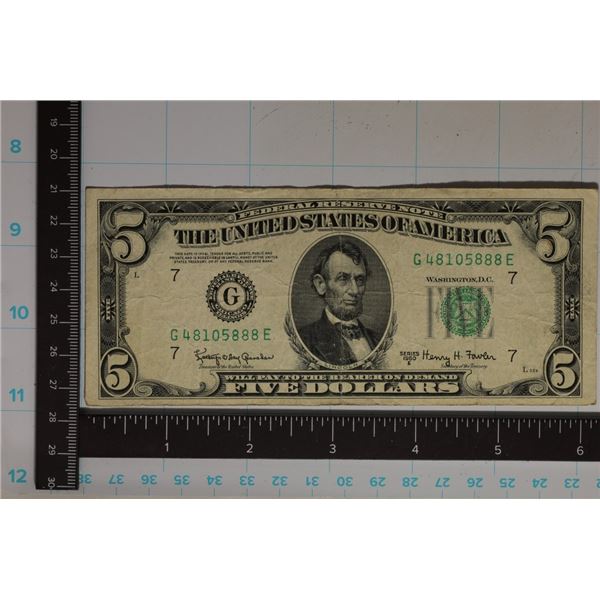 1950-E US $5 FRN GREEN SEAL NOTE