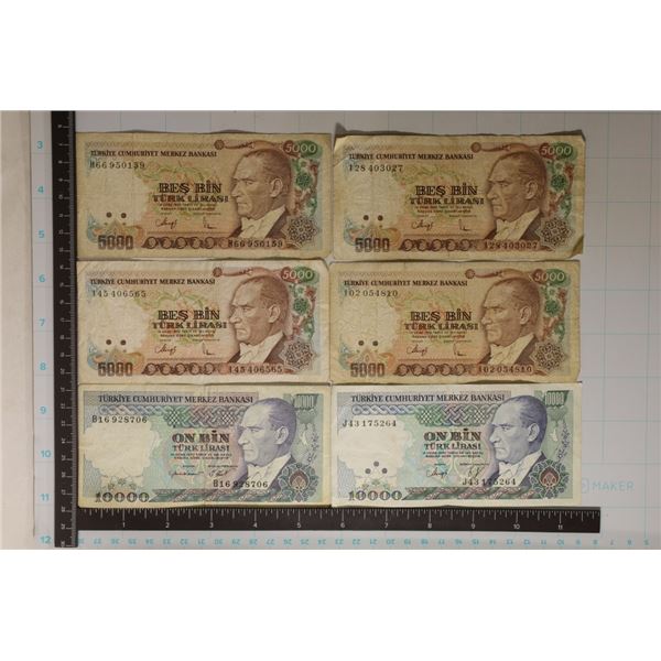 6-TURKEY BILLS: 4-5000 & 2-10000 LIRASI'S