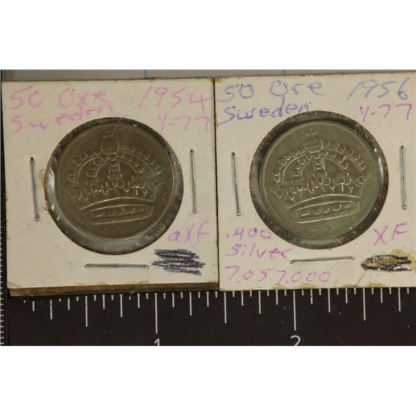1954 & 1956 SWEDEN SILVER 50 ORE .1734 OZ. ASW