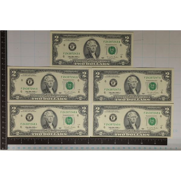 5-CRISP UNC US 1995 $2 FRN'S: 1 SET OF THREE