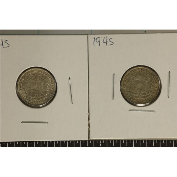 2-1945 VENEZUELA SILVER HALF BOLIVARS EACH