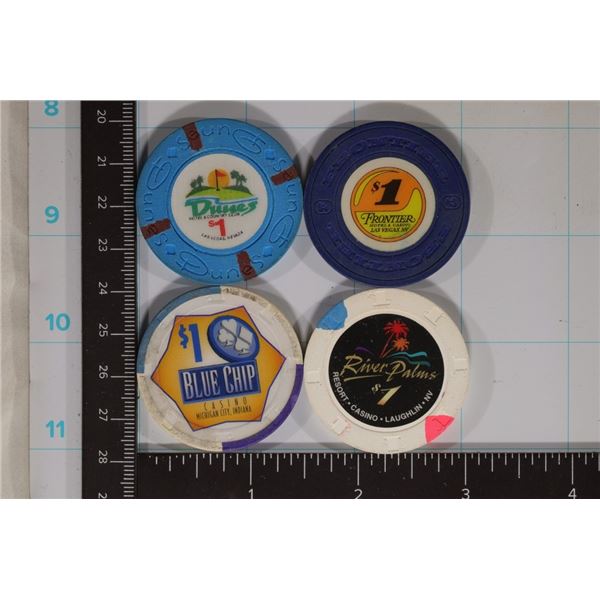 4-$1 PLASTIC CASINO CHIPS: DUNES CASINO, FRONTIER
