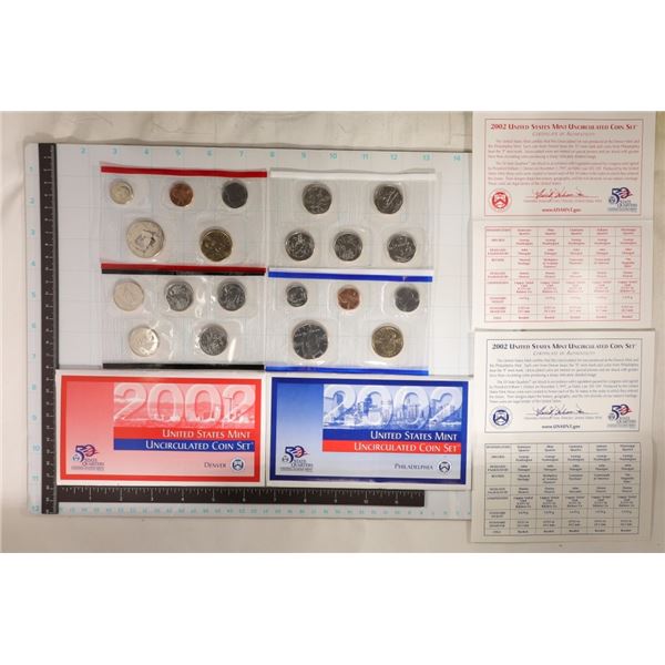 2002 US MINT SET (UNC) P/D (WITH ENVELOPES) AND