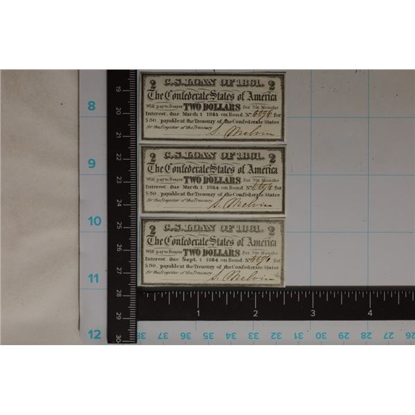 3-1861-$2 CONFEDERATE BOND COUPONS: ONE PAYABLE