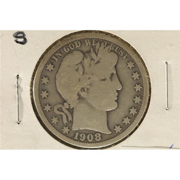 1908-S SILVER BARBER HALF DOLLAR