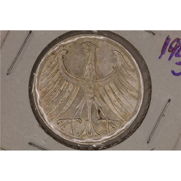 1961-J GERMAN SILVER 5 MARK .2251 OZ. ASW