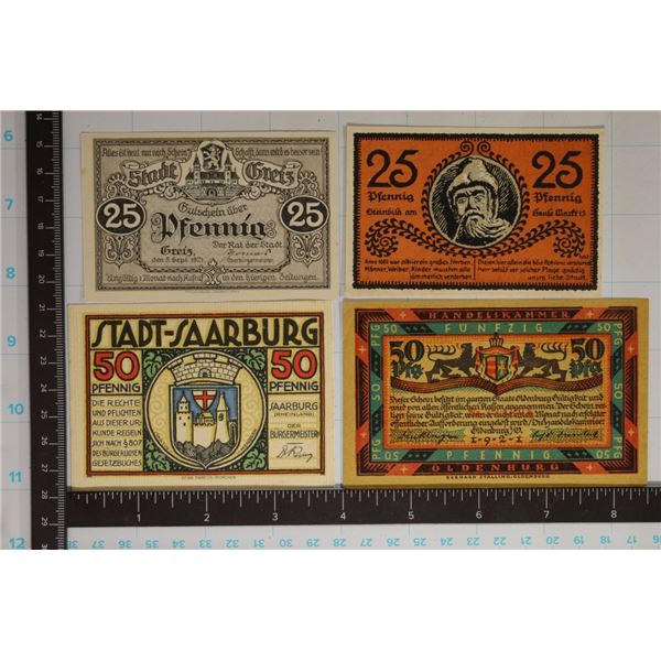 4 CRISP UNC GERMAN NOTGELDS: 2-25 & 2-50 PFENNIGS