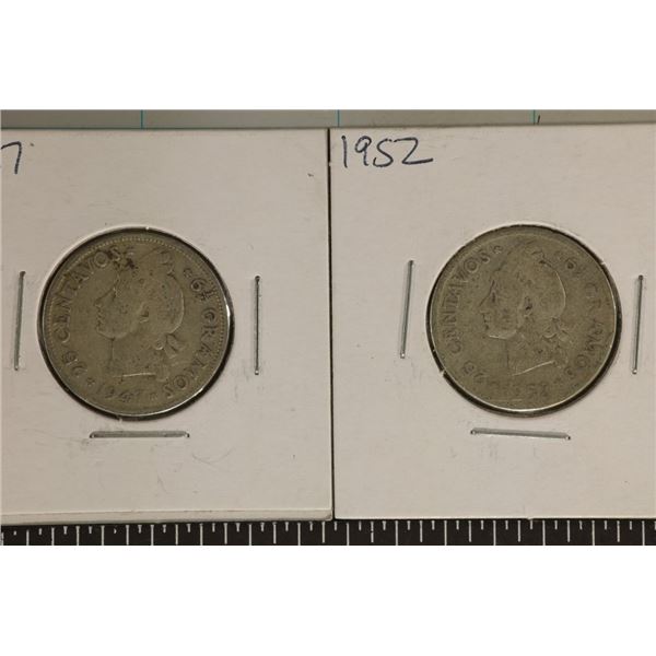 1945 & 1947 SILVER DOMINICAN REPUBLIC 25 CENTAVOS