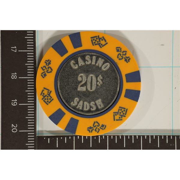$20 BI-METAL SADSH CASINO CHIP