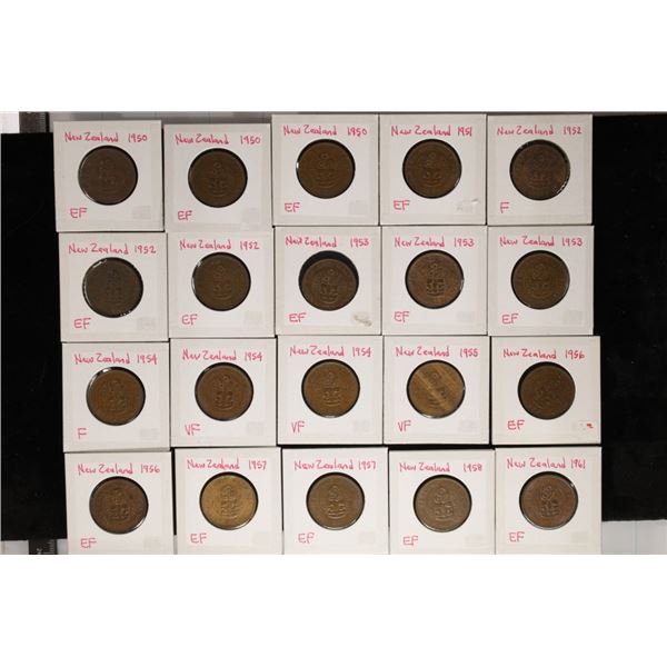 20-NEW ZEALAND HALF PENNY COINS: 1950-1961