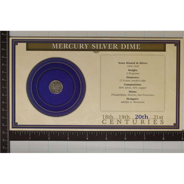 1941-S SILVER MERCURY DIME IN INFO CARD AND