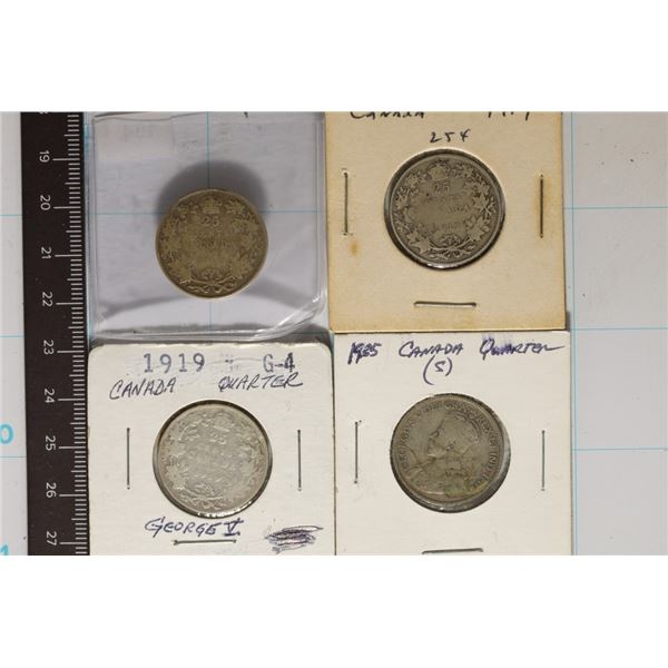 2-1919, 1935 & 1 NO DATE SILVER CANADA 25 CENTS: