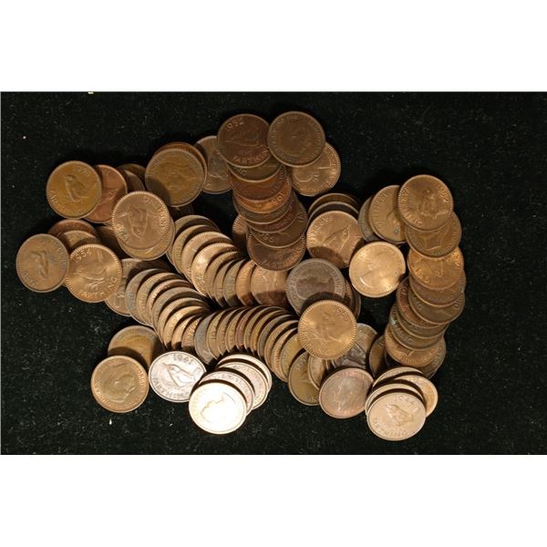 100 ASSORTED BRITISH FARTHINGS: 1938-1954 MANY UNC