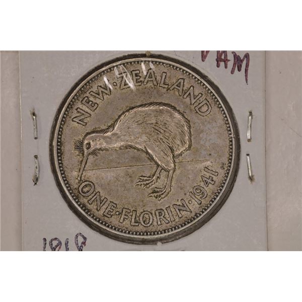 1941 NEW ZEALAND SILVER 1 FLORIN .1818 OZ. ASW