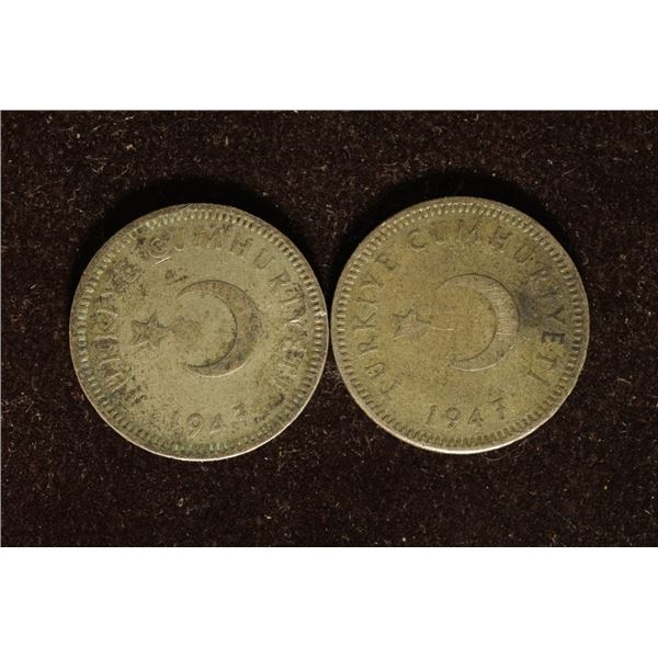 2-1947 TURKEY SILVER 50 KURUS .1544 OZ. ASW TOTAL
