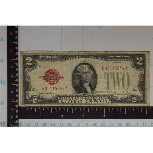 1928-G US RED SEAL $2 NOTE E30115844A