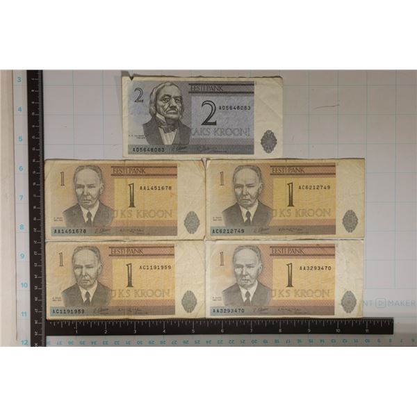 5-1992 ESTONIA BILLS: 4-1 KROON & 1-2 KROON