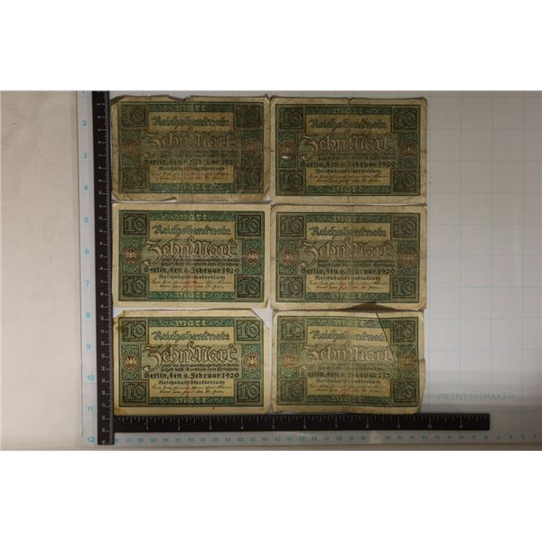 6-1920 GERMAN 10 MARK BILLS