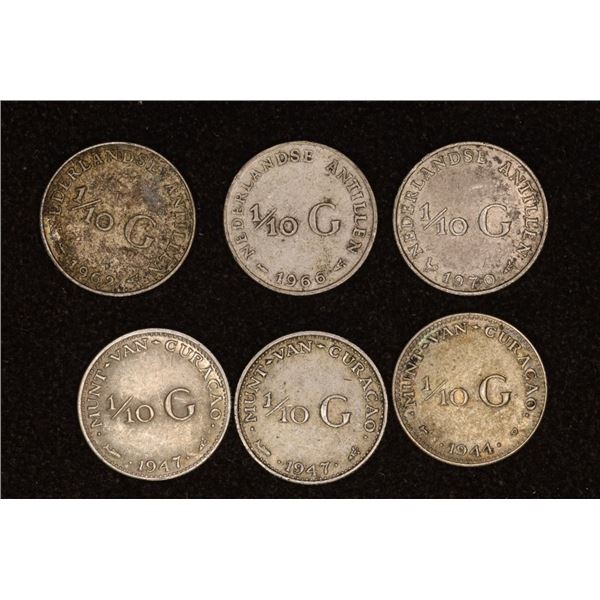 6-NEDERLANDS SILVER 1/10 GULDEN COINS: 1944 AND