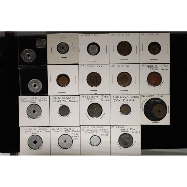 20 VINTAGE STATE TAX TOKENS: ARIZONA, MISSOURI,