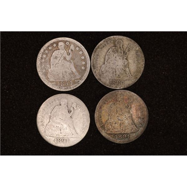 1854, 86, 1891 & 1891-S SILVER SEATED LIB DIMES