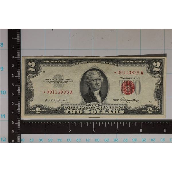 CU-1953 US STAR NOTE RED SEAL $2 NOTE 00113835A