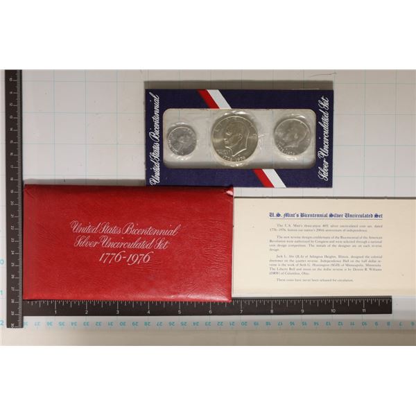 1976 SILVER 3 COIN US BICENTENNIAL UNC SET WITH