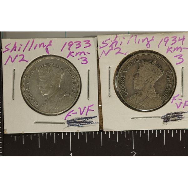 1933 & 1934 NEW ZEALAND SILVER 1 SHILLING .1816