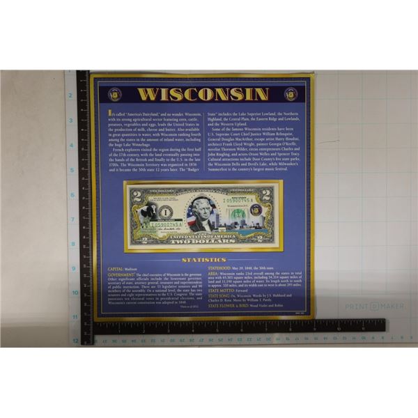 2013 US $2 GREEN SEAL WITH WISCONSIN OVERLAY ON