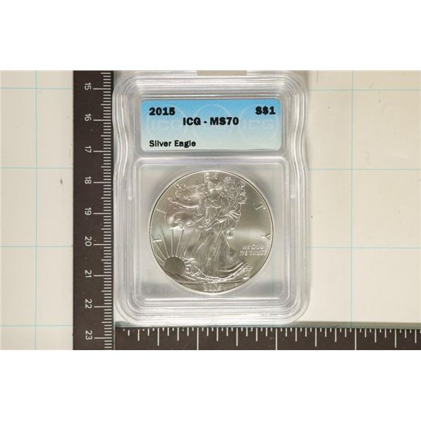 2015 AMERICAN SILVER EAGLE ICG MS70 1 OZ. SILVER