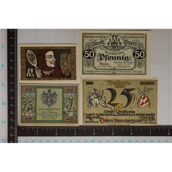 4-CRISP UNC GERMAN NOTGELDS: 2-10, 1-25 & 1-50