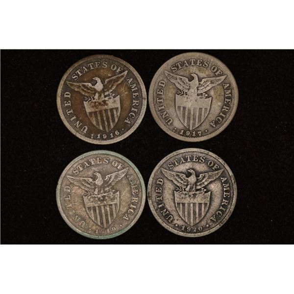 1916, 17, 19 & 1920 US/PHILIPPINES SILVER 20