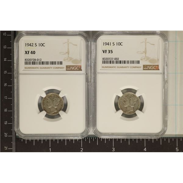 2 MERCURY DIMES: 1941-S NGC VF35 & 1942-S NGC