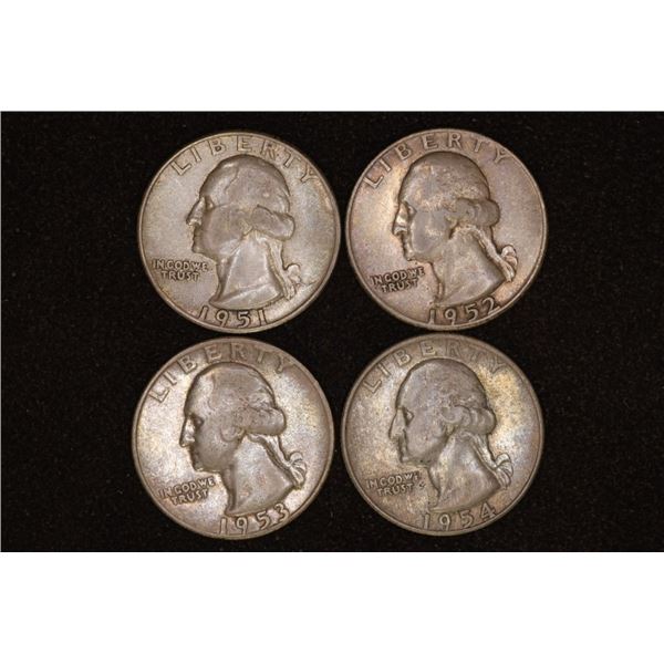 1951, 52, 53-S & 1954-D WASHINGTON SILVER QUARTERS