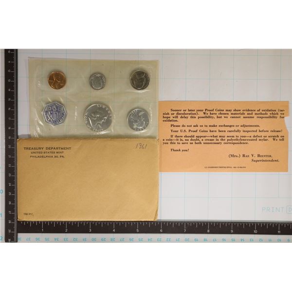 1961 US SILVER PROOF SET (WITH ENVELOPE) AND