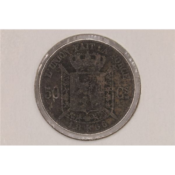 1866 BELGIUM SILVER 50CS .0671 OZ. ASW