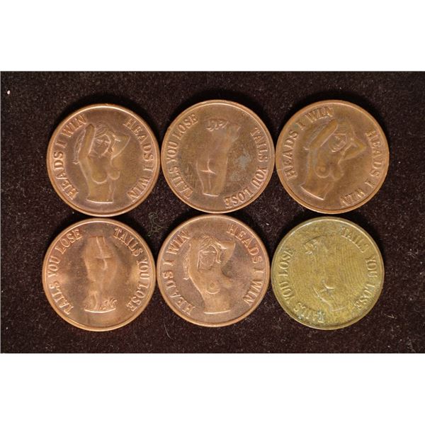 6-METAL ADULT THEMED FLIPPER TOKENS: HEADS I
