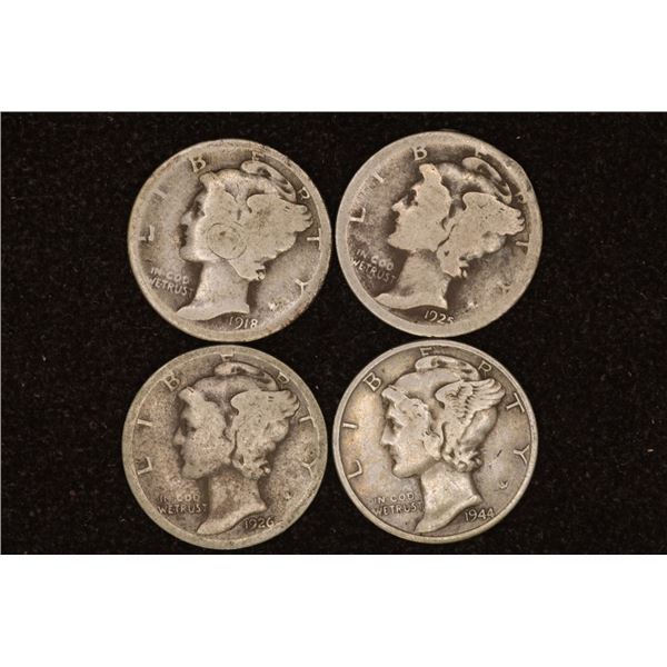 1918, 25-S, 26-D & 1944 SILVER MERCURY DIMES