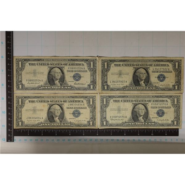 4-US $1 SILVER CERTIFICATES: 1957, 2-57-A & 1957-B